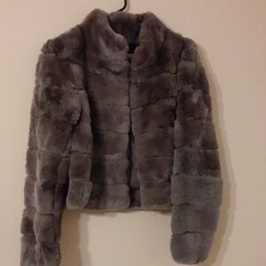 NWOT Linda Richards Women's Gray Real Rex Rabbit Fur Jacket SZ M